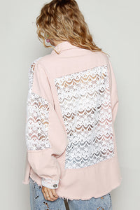 Blush Pink Lace Trim Denim Jacket