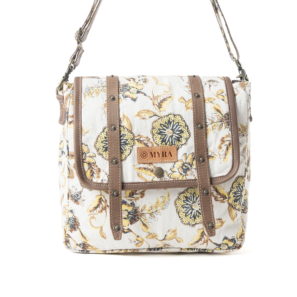 Morning Glories Canvas & Leather Women's Crossbody Messenger Bag Purse