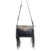 Sunflower Hand-tooled Leather Crossbody Bag with Fringe