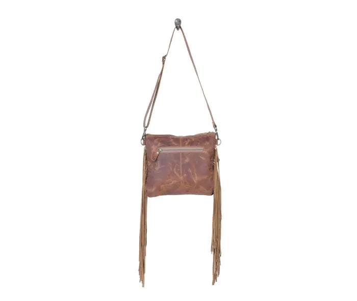 Dancing Sunflowers Leather Cross-body Purse with fringe