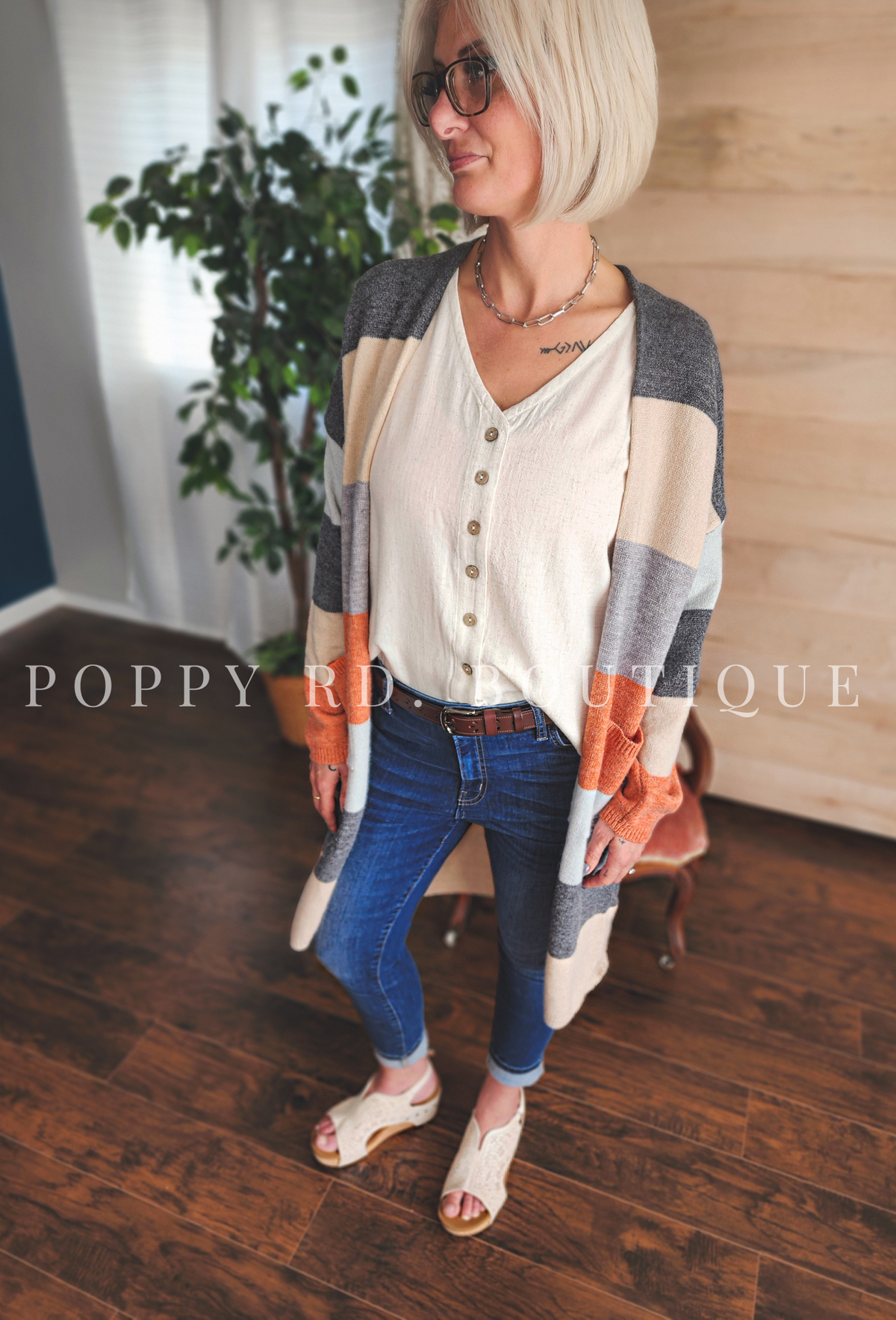 Charcoal Rust Color Block Cardigan * on sale