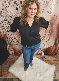 V-neck with smocking detail woven blouse Black