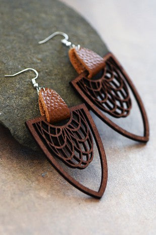 Mocha Wooden Filigree Earring Set