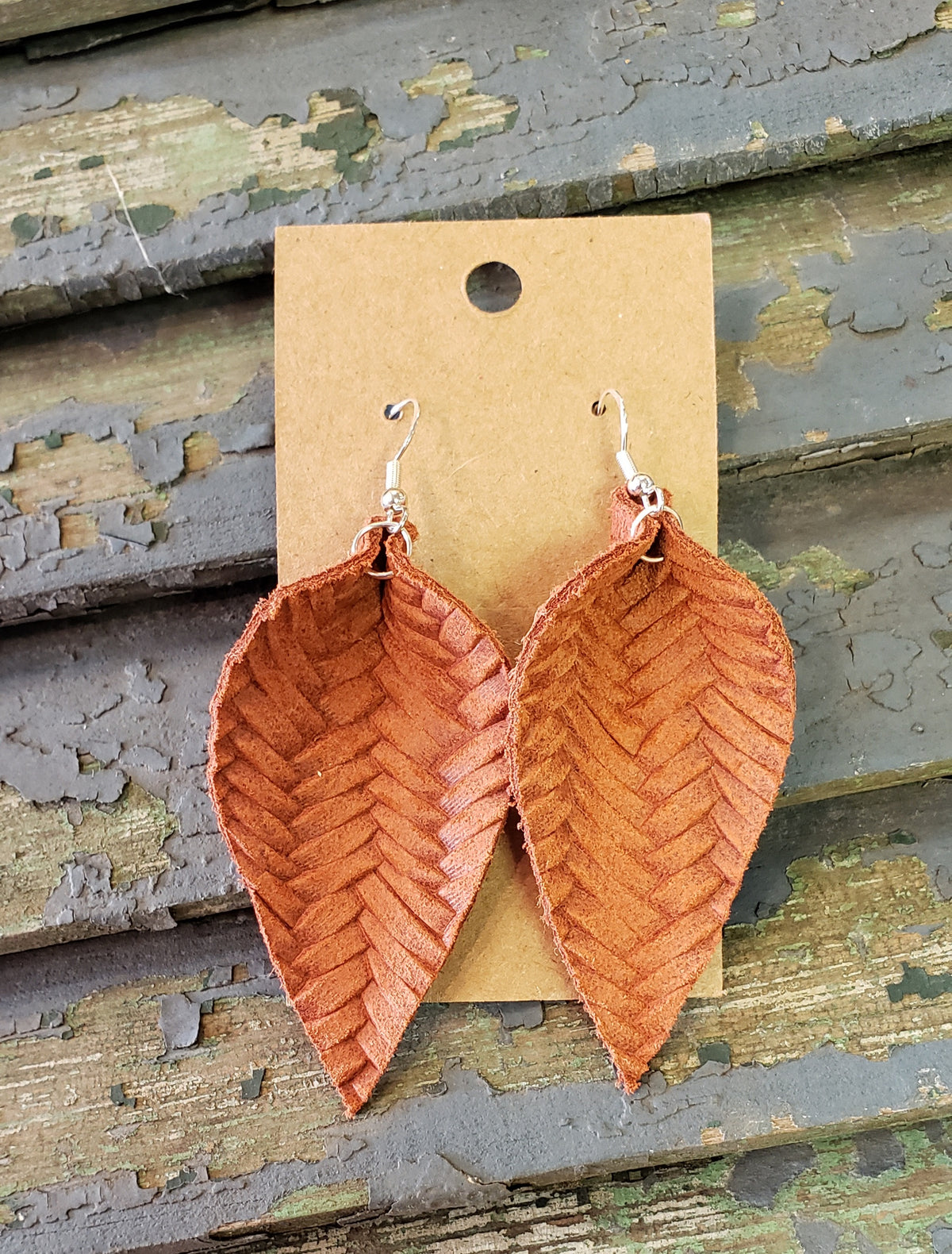 Rust basket weave leather with sterling silver hooks