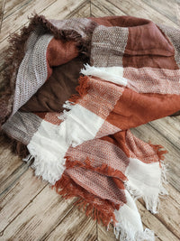 Rust fringed  blanket scarf