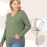 Coalinga Long Sleeve v-neck in Olive * on sale *