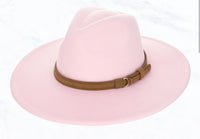Pink felt panama hat with leather band