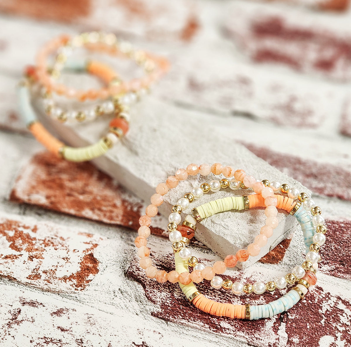 Toes in the Sand trio bracelet set in peach
