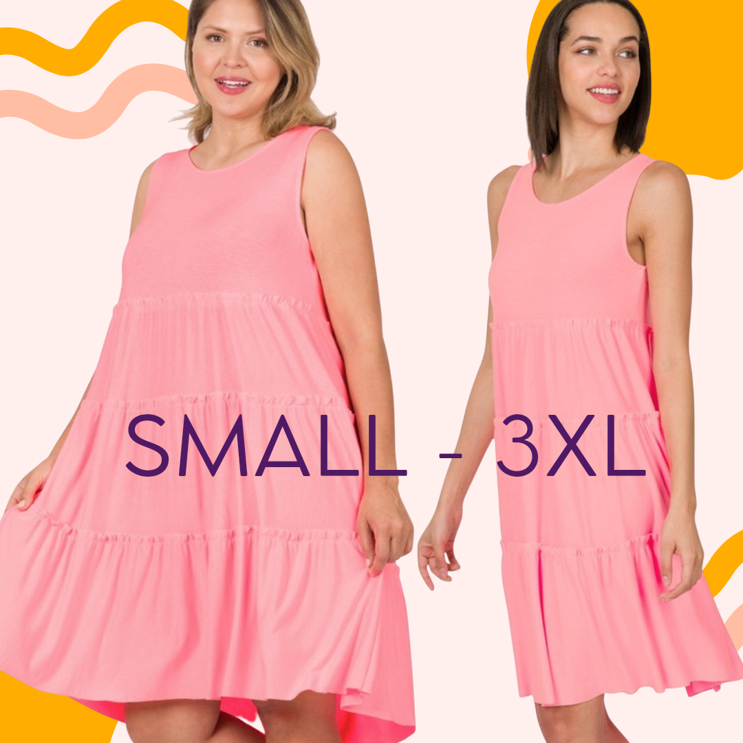 Pink tiered midi dress 1X - 3XL * on sale