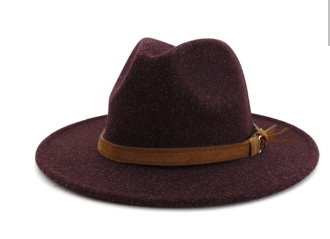 Burgundy Wool Panama hat with suede band