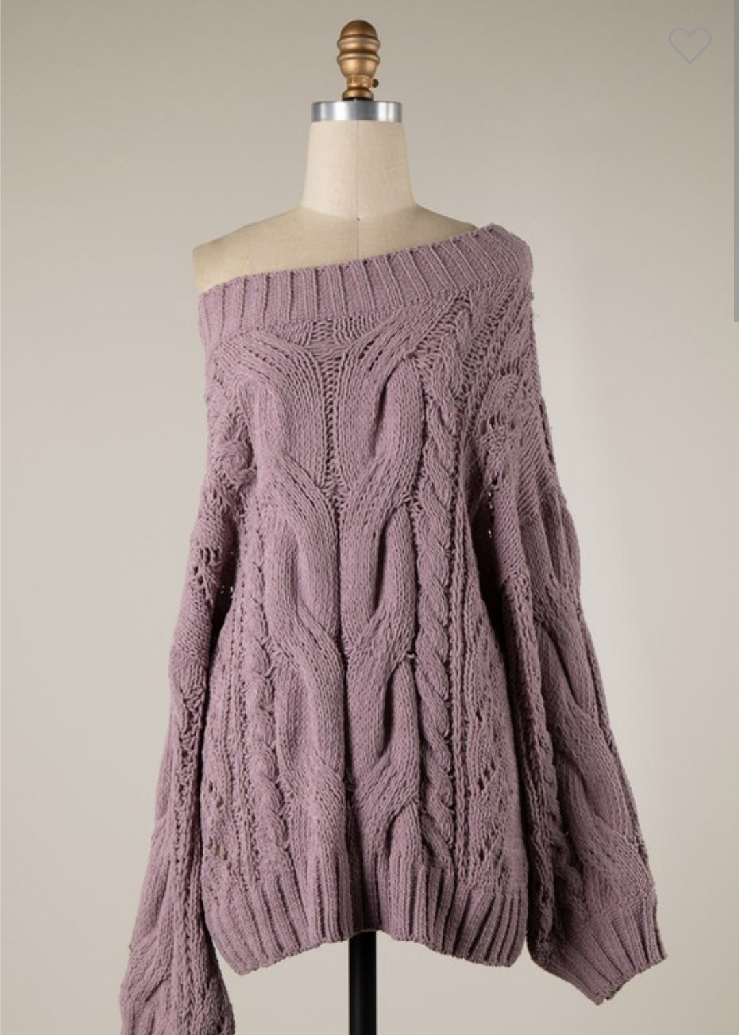 Monaca Cable Knit Off Shoulder Sweater in Lavender * on sale