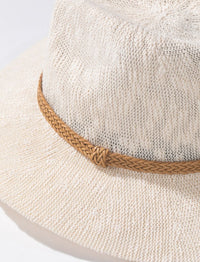White panama hat with braided leather band