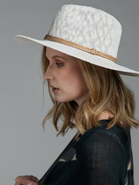 White panama hat with braided leather band