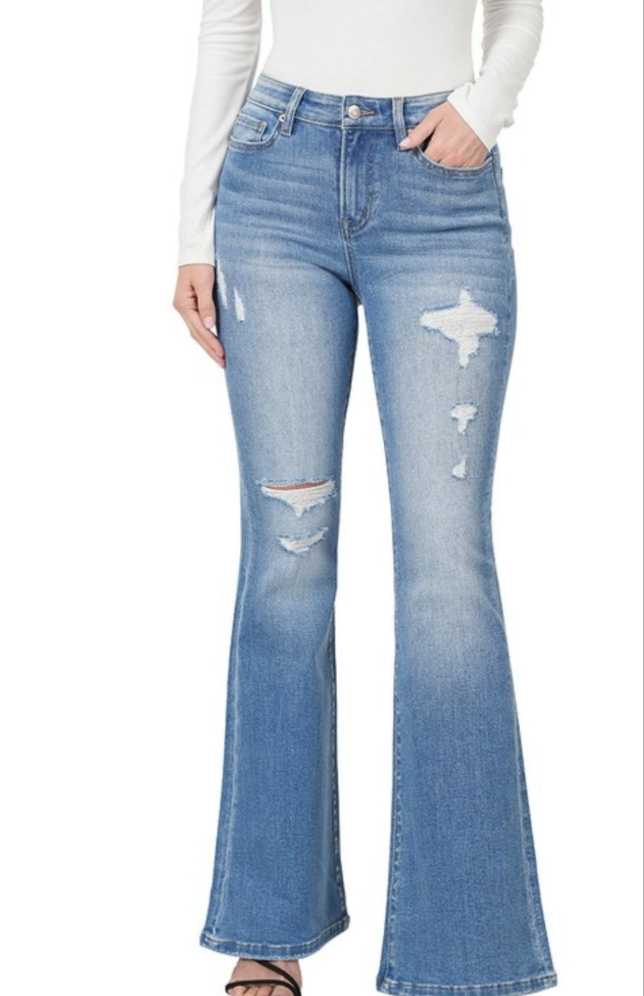 Laney Mid-Rise Distressed Flare Jeans