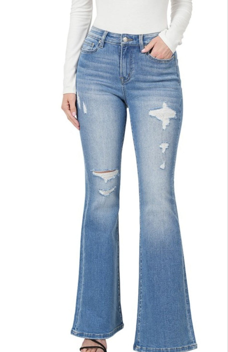 Laney Mid-Rise Distressed Flare Jeans * on sale