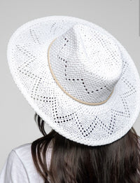 White panama hat with faux leather band