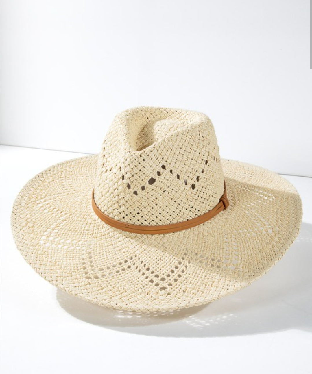 Cream panama hat with faux leather band