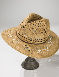 Open Weave Panama hat with leather band in natural