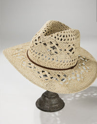 Open Weave Panama hat with leather band in cream