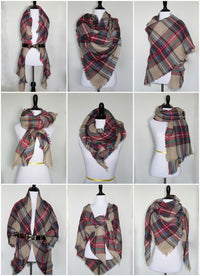 Beige fringed  blanket scarf