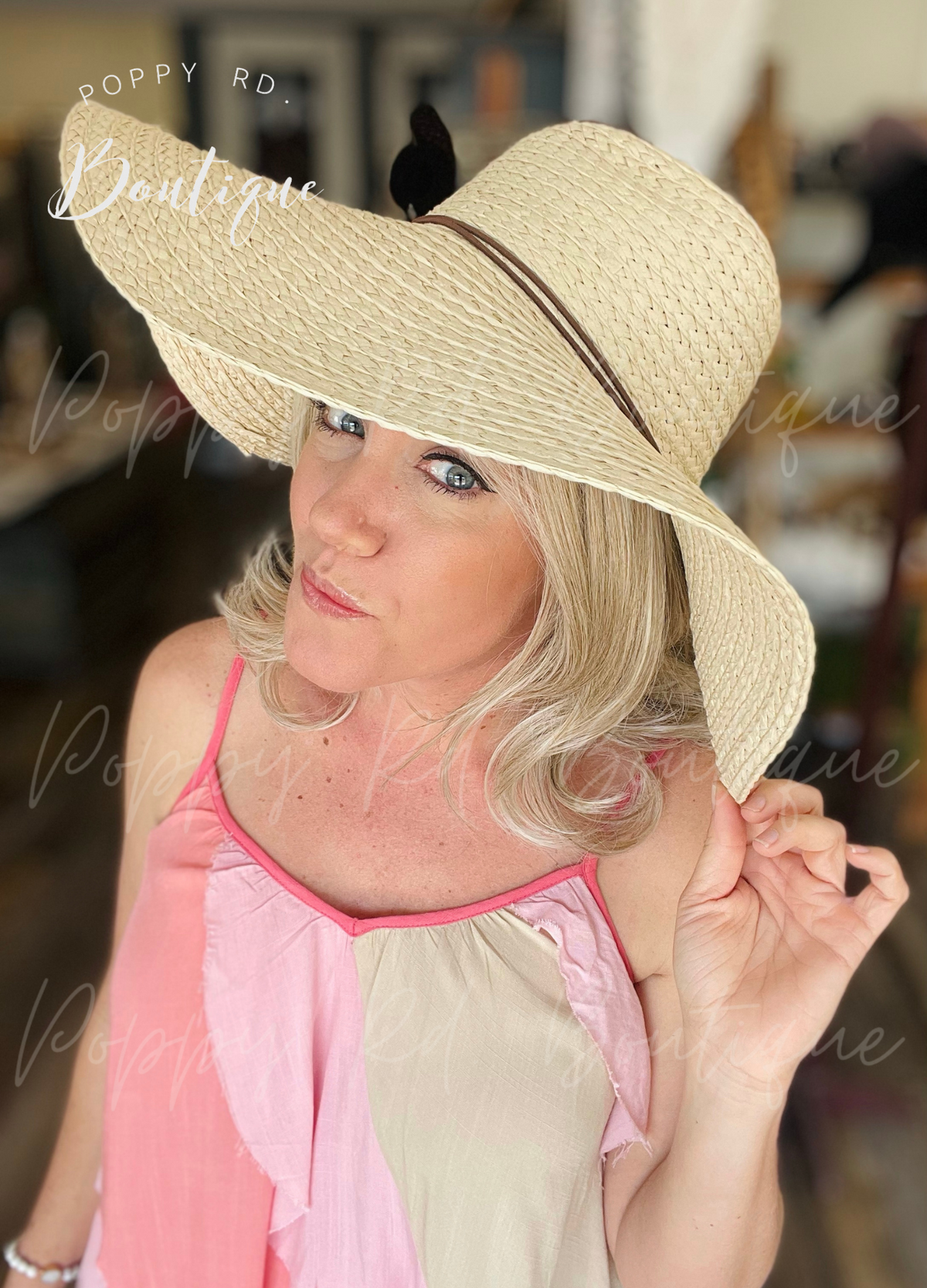 Cream Sun Hat with Leather Strand Band * on sale
