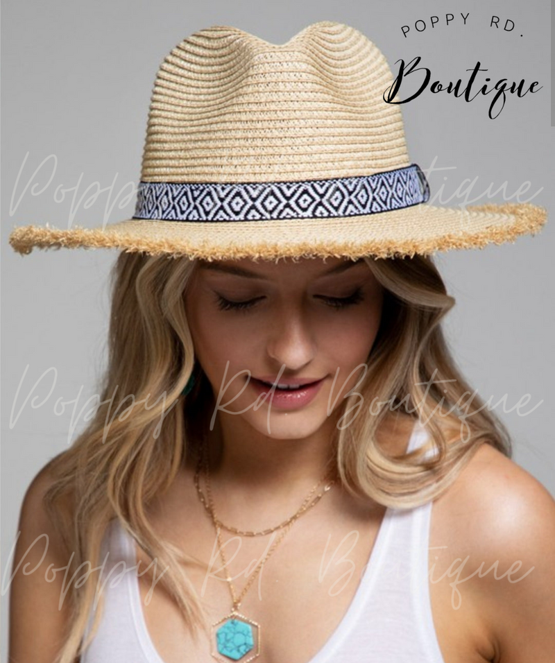 Beach Days Straw Panama hat contrast trim * on sale