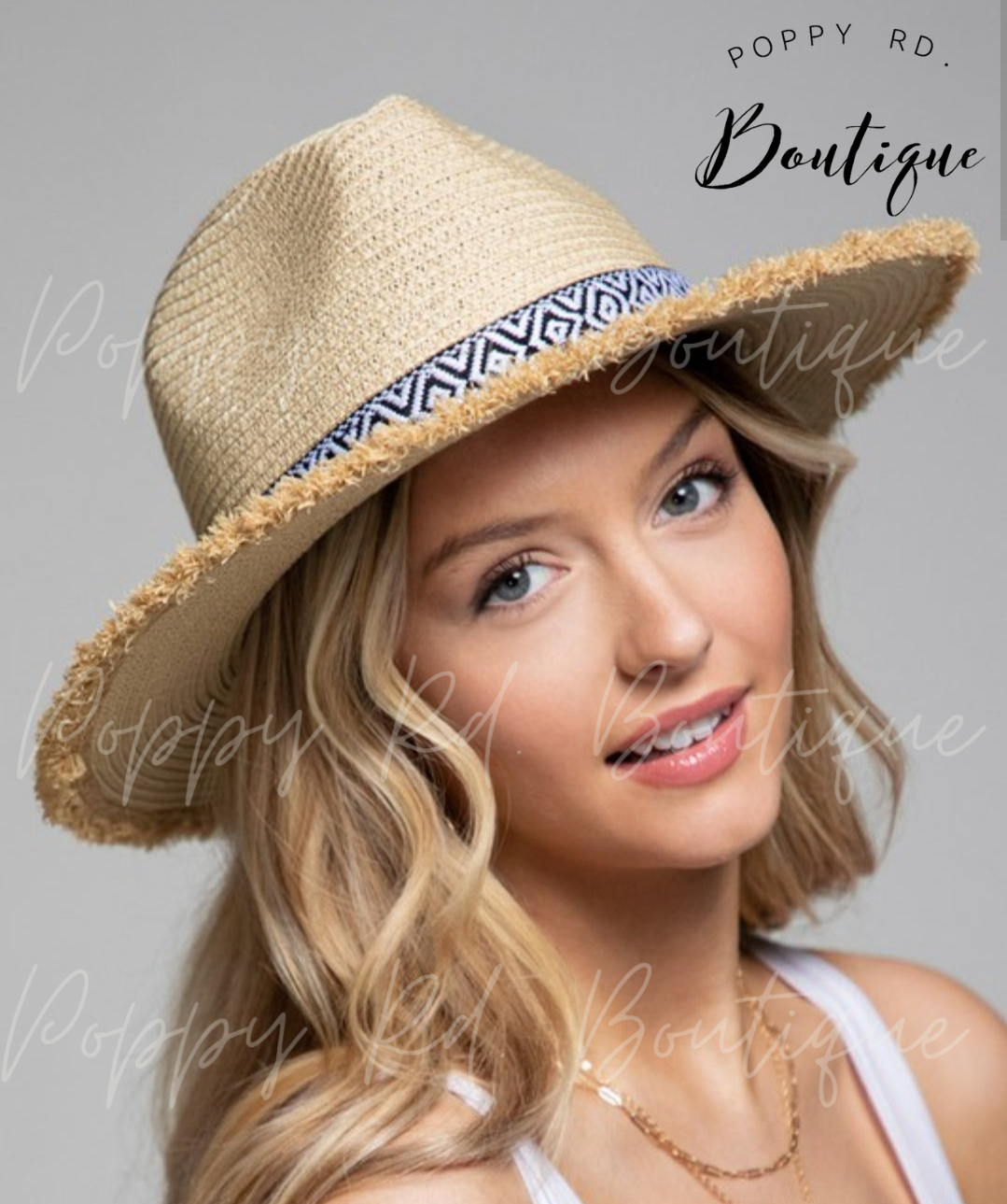 Beach Days Straw Panama hat contrast trim * on sale