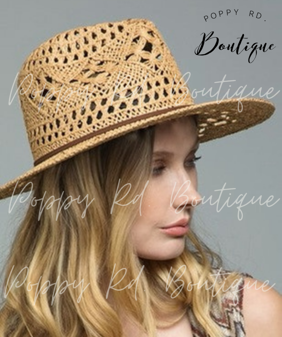 Open Weave Panama hat with leather band in natural