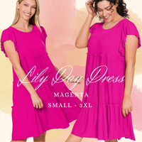 Lily Day Dress in Magenta 1XL - 3XL * on sale