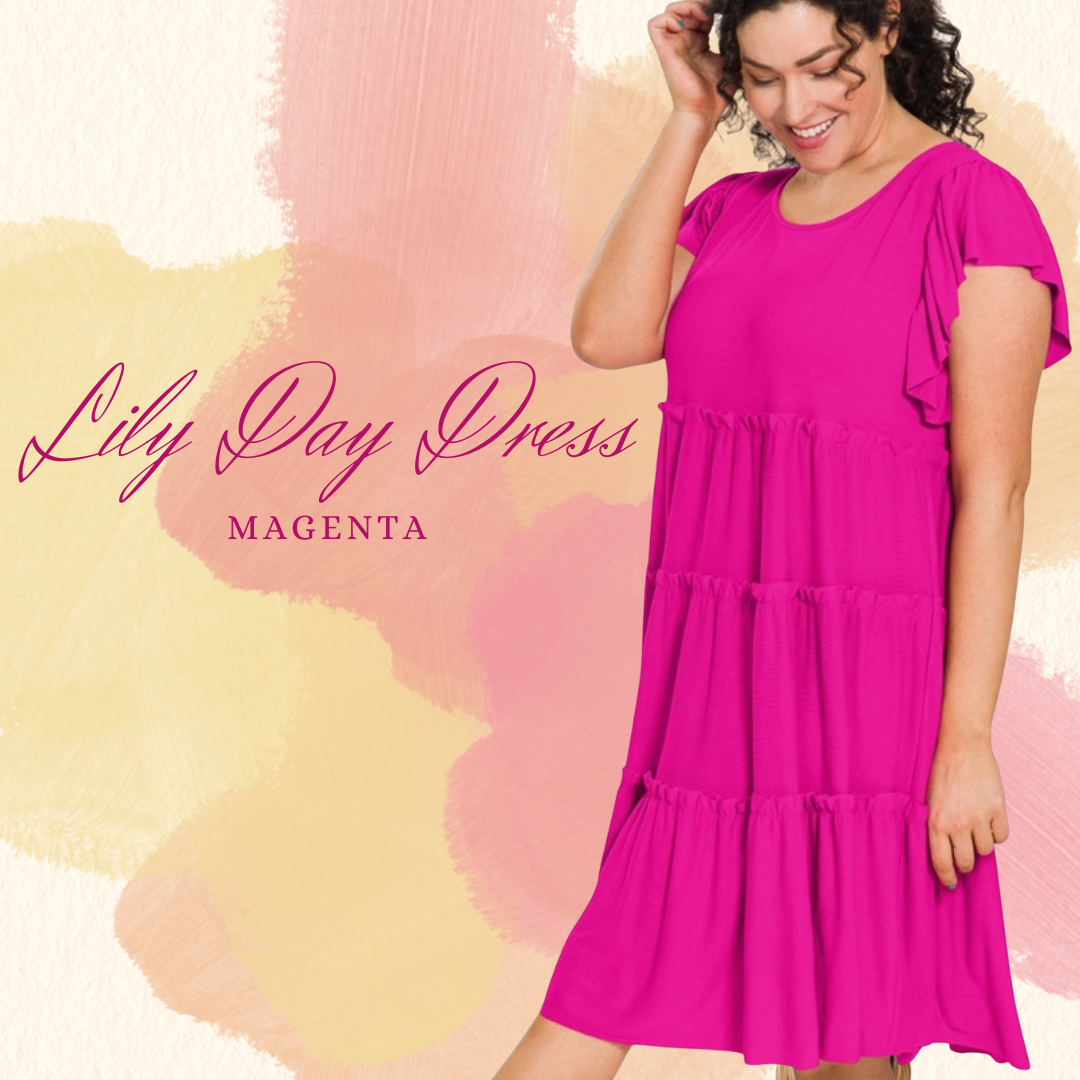 Lily Day Dress in Magenta 1XL - 3XL * on sale