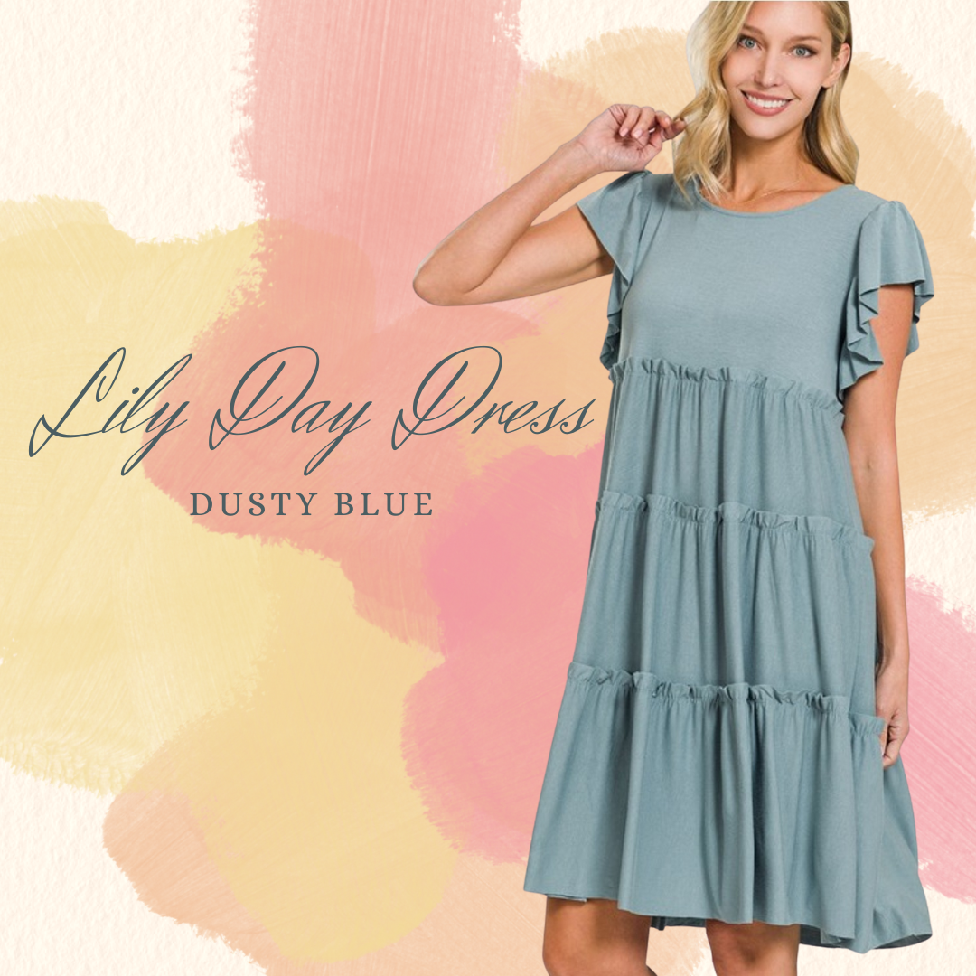 Lily Day Dress in Dusty Blue 2XL - 3XL * on sale