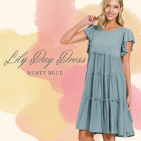Lily Day Dress in Dusty Blue 2XL - 3XL * on sale
