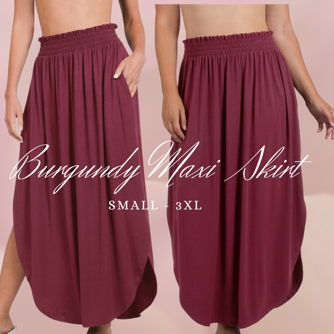 Burgundy Maxi Skirt S- 3XL