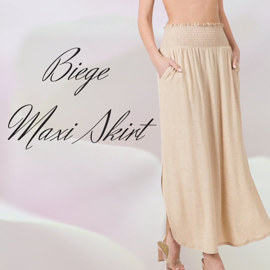 Heather Beige Maxi Skirt 1X - 3X * on sale