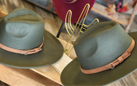 Olive felt panama hat with leather band