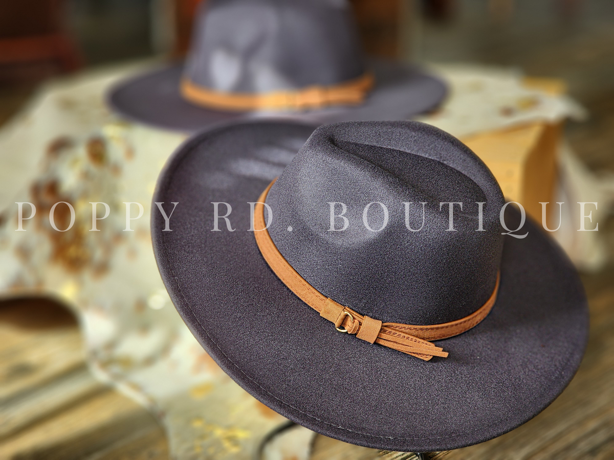 Charcoal felt panama hat with leather band