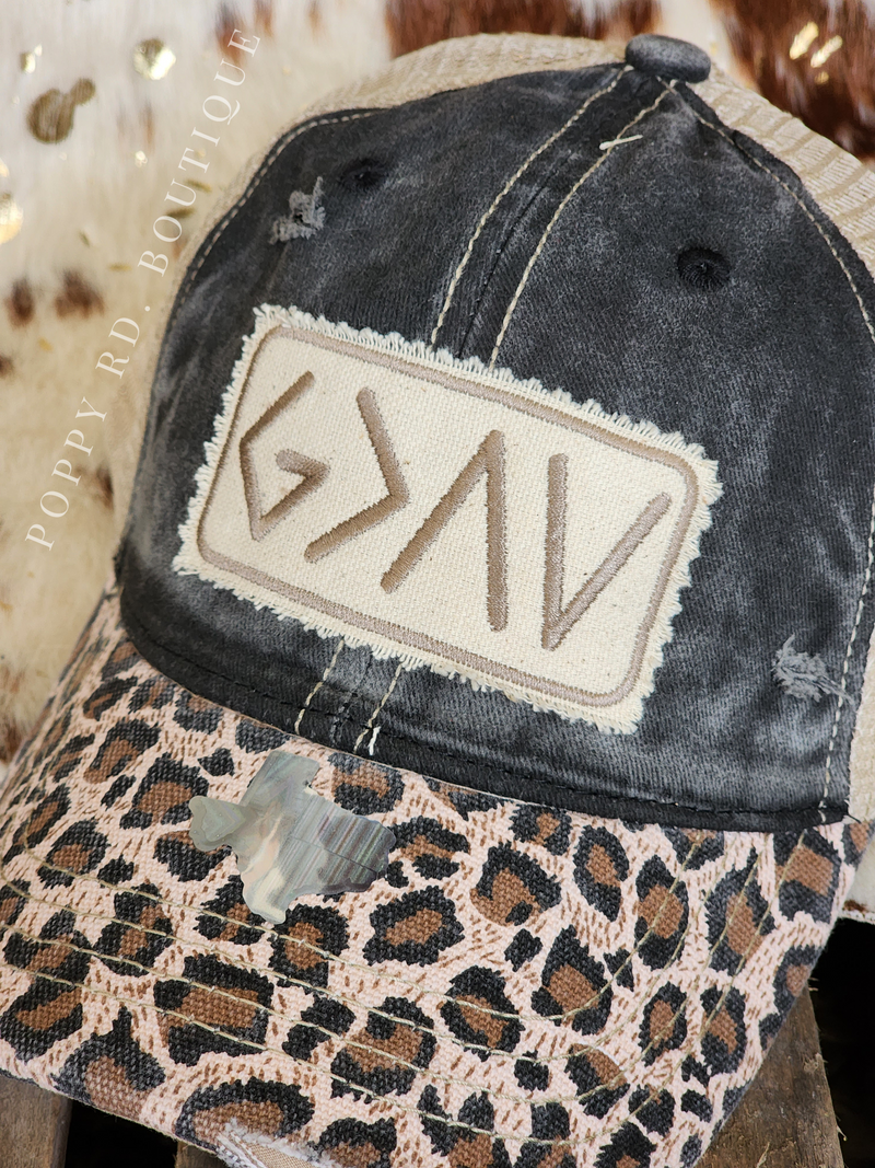 God is greater than the highs and lows Distressed Mesh Baseball Cap